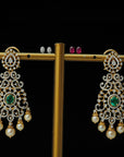 Diamond Earrings changeable with changeble Natural Emeralds/Rubies and Pearl drops