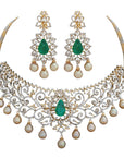 Emerald Diamond Necklace Earrings Set