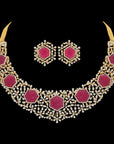 Natural Carved Ruby and Diamond Choker and Earring Set