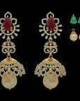 3-in-1 Natural Ruby/Emerald and Diamond Earrings with Pearl Drops