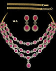 3-in-1 Changeable Natural Emerald/Ruby and Diamond Necklace and Pendant with Pearl Drops