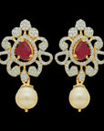 2-in-1 Natural Ruby/Emerald and Diamond Earrings with Pearl Drops