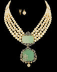 3-in-1 Changeable Natural Carved Emerald, Pearl and Diamond Choker and Pendant with Pearl Drops.