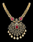 Necklace with Hanging Pearls and Encrusted Diamonds