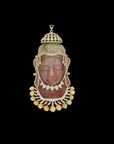 2-in-1 Natural Carved Buddha Tourmaline, Tanzanite and Diamond Haaram, Pendant and Earrings Set