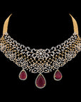 Detachable  Multipurpose Cokar Necklace  Earrings (Cevigopulu) Set made of Gold, Diamond, and Pearls  Rubies