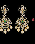 Changeable Natural Emerald/Ruby and Diamond Earrings with Pearl Drops