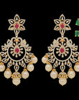 Diamond Earrings Encrusted with Rubies and Emeralds