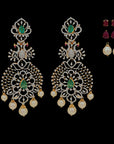 3-in-1 Natural Emerald/Ruby, Pearls and Diamond Earrings