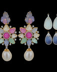 Diamond Earrings with Natural Carved Emerald, Ruby, Tanzanite and Changeble Pearl Drops