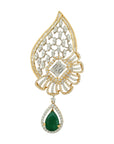 Diamond Encrusted with Green Emeralds Earrings And Pendant