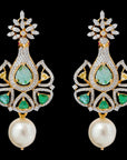 Changeable Gemstone Pearls Peacock Diamond Earrings