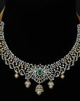 3-in-1 Diamond Necklace and Pendant with changebale Natural Emeralds/Rubies and Pearl Drops