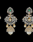 Diamond Earrings with changeble Natural Emeralds and Rubies with Pearl Drops