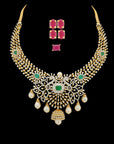 Elegant Emerald, Ruby and FVVS Diamond Necklace and Earrings Set