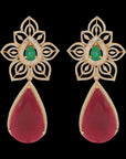 Natural Carved Emerald, Ruby and Diamond Earrings