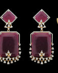 Natural Carved Ruby And Diamond Pendant And Earrings