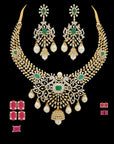 Elegant Emerald, Ruby and FVVS Diamond Necklace and Earrings Set