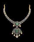 2-in-1 Natural Emerald/Ruby and Diamond Necklace with Pearl Drops