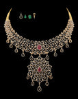 3-in-1 Natural Ruby/Emerald and Diamond Choker, Necklace and Pendant with Pearl Drops