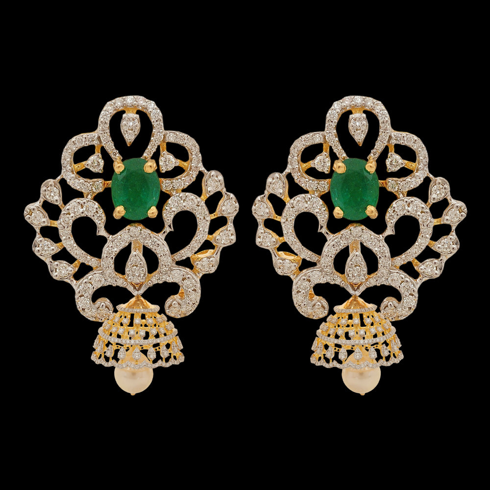 Emerald and Diamond Necklace and Earrings Set