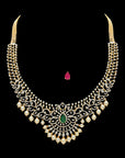 Natural Emerald/Ruby and Diamond Necklace with Pearl Drops