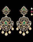 Changeable Peacock Emerald, Ruby and Diamond Earrings