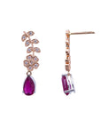 Ruby Diamond Floral Leaf Pendant Earrings Set