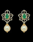 3-in-1 Changeable Natural Emerald/Ruby and Diamond Earrings with Pearl Drops