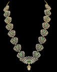 V-Shaped Diamond (Haaram) Necklace with Interchangeable Emerald and Rubies and Detachable Pendant.