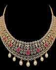 South-Indian Style Multi-purpose Necklace  Earrings Set made of Gold, Diamond, and Pearls  Rubies