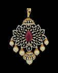 4-in-1 Natural Ruby/Emerald and Diamond Necklace and Pendant with Pearl Drops