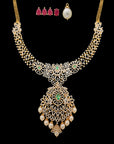 Diamond Necklace (Long Haaram) and (Chandbali/studs) Earrings Set with interchangeable Emeralds and Rubies