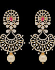 Gold  Diamond Detachable Earrings with Interchangeable Rubies  Emeralds (Chandbali/Jhumkis/Buttalu)