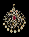 Necklace with Hanging Pearls and Encrusted Diamonds