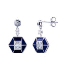 Blue Enamel Diamond Pendant Earrings Set