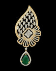 Diamond Encrusted with Green Emeralds Earrings And Pendant