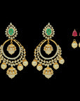 Diamond Earrings with Natural Changeable Emerald/Ruby and Pearl Drops