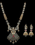 3 in 1 Long Peacock Diamond Necklace Earring Set