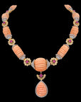 Coral Ruby/Sapphire and Diamond Necklace with Detachable Pendant