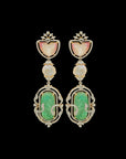 Natural Carved Emerald/Tourmaline and Diamond Haaram and Earring Set