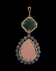 2-in-1 Diamond Necklace and Pendant with Natural Carved Emerald, Morganite and Sapphire With Earring