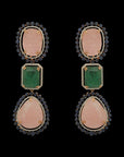 2-in-1 Diamond Necklace and Pendant with Natural Carved Emerald, Morganite and Sapphire With Earring