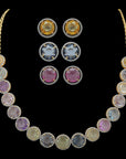 Diamond Necklace with Multi-colored Natural Sapphires With Earring Set