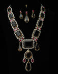 3-in-1 Diamond Necklace and Pendant with Natural Rubies and Topaz