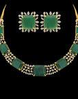 Diamond and Emerald Necklace and Stud Earrings Set