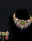 Diamond Necklace With Natural Tourmaline, Tanzanite, Multi-Colour Sapphires and Peridot With Earring Set