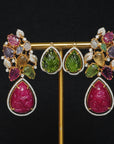 Diamond Necklace With Natural Tourmaline, Tanzanite, Multi-Colour Sapphires and Peridot With Earring Set