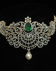 Designer Diamond Choker Necklace with changeable Natural Emeralds/Rubies and Pearl Drops