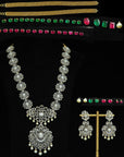 3 In 1 Diamond Necklace, Pendant and Vaddanam with changeable Natural  Emeralds/Rubies and Pearl Drops